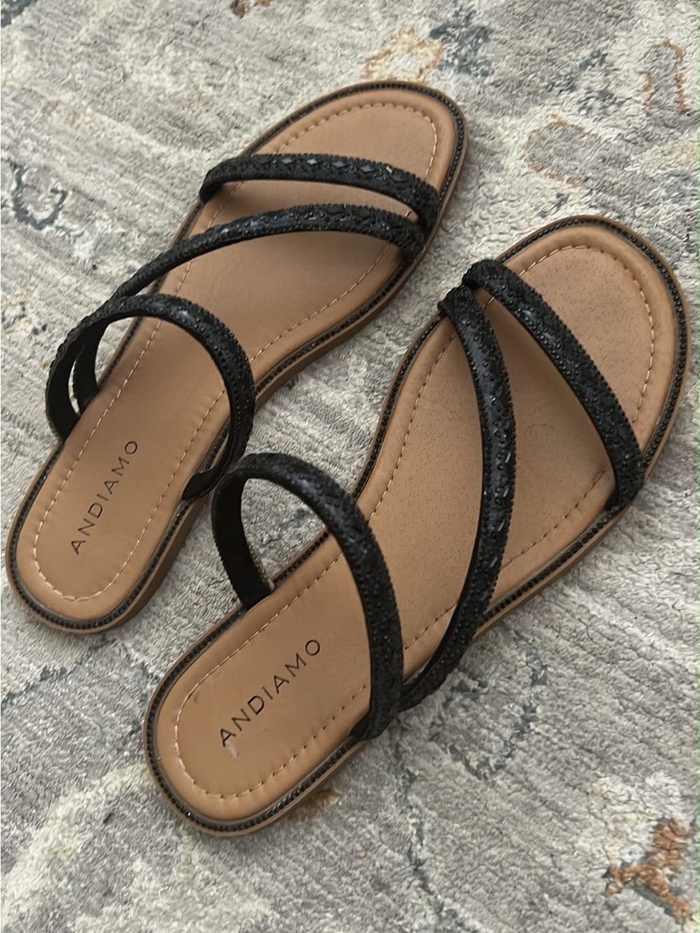Andiamo Women's Black Glitter Strappy Sandals